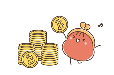 山積みのビットコインに大喜びしているおサイフさん