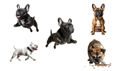 Fototapeta premium Set of french bulldog side view isolated on transparent background
