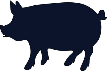Flat pig silhouette vector on white background, perfect for farm logos, pork product packaging, butcher shop signs, and agricultural branding.

