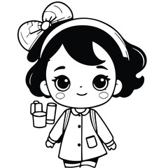 cute vector doodle avatar of girl with hat ribbon 