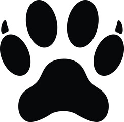 Black paw print icon, animal footprint vector, pet paw silhouette, isolated design element, graphic symbol, white background illustration, perfect for branding