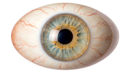Close up of a human eyeball with blue and yellow iris