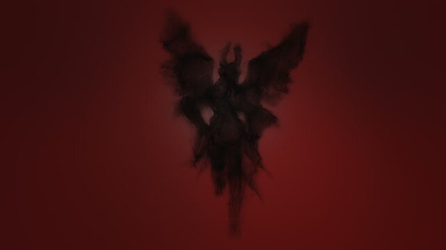3d animation of an angel or demon built from particles