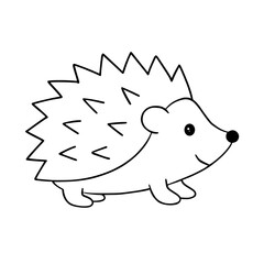 Cute hedgehog character with spiky back in simple line art  