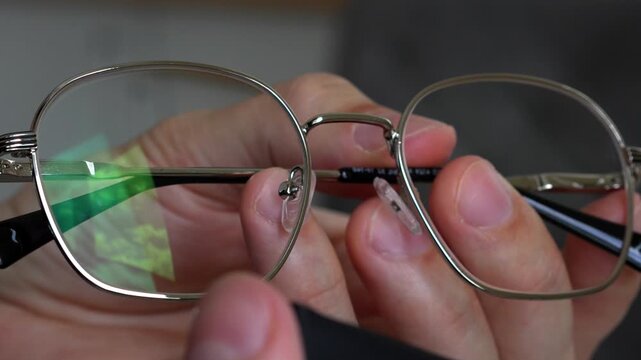 A man takes glasses out of a case for storing.
Storing glasses for vision in a special shockproof case to avoid damaging them.
Protecting glasses from falling and hitting