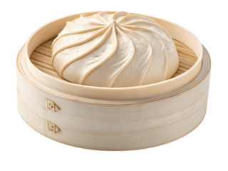 Steamed Bao Bun in a Bamboo Steamer