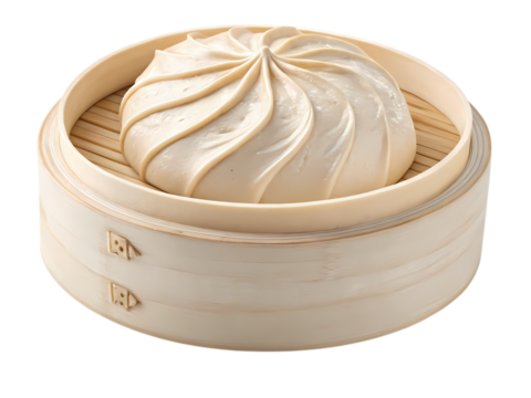 Steamed Bao Bun in a Bamboo Steamer