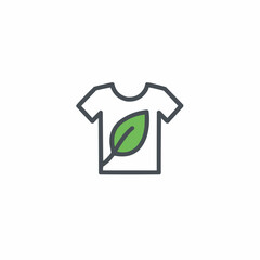 Simple graphic of a t-shirt with a leaf design, suggesting eco-friendly clothing.