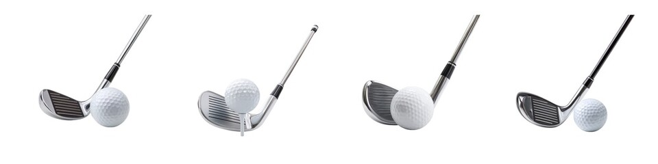 Set of silver golf clubs isolated on transparent background