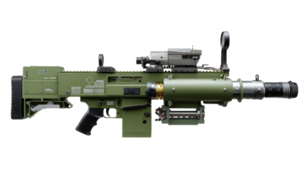 Advanced Military Weapon: A detailed view of a state-of-the-art military weapon, showcasing its complex design and advanced technological features.