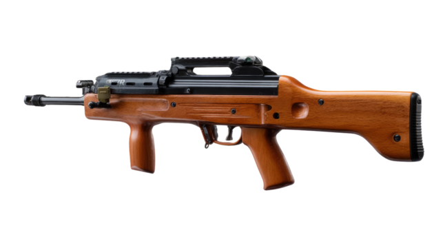 Modern Firearm: A detailed shot of a state-of-the-art firearm, a symbol of power and precision, stands out with its cutting-edge design and craftsmanship.