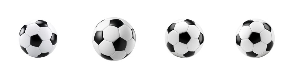 Set of black and white soccer balls isolated on transparent background