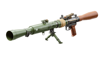 RPG-7 rocket launcher: A detailed shot of an RPG-7, a shoulder-fired, anti-tank, rocket-propelled grenade launcher, showcasing its powerful design and military-grade craftsmanship.