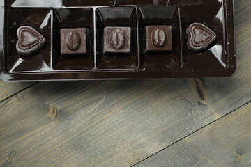 Candy in a box. Gift set of chocolates. Chocolate Day Copy Space Text Insertion
