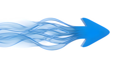 Blue arrow with motion blur effect isolated on white background