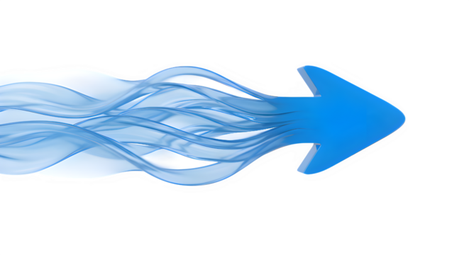 Blue arrow with motion blur effect isolated on white background