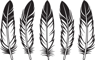 Obraz premium Five stylized black and white bird feather icons feathers