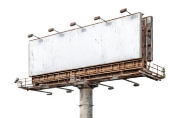 Weathered billboard standing against the night sky with weathered textures on its structure and
