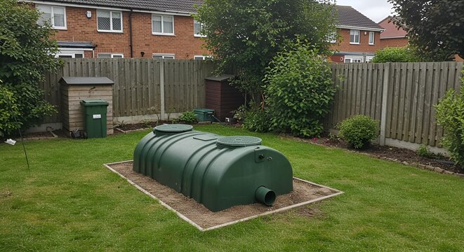 Green Septic Tank in Backyard Garden