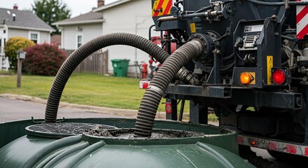 Septic Tank Pumping Truck in Residential Area