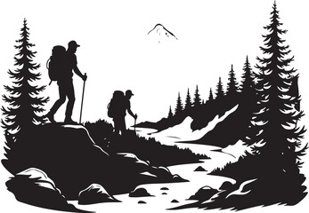 Outdoor Adventure and Mountain Hiking Silhouettes Collection" 