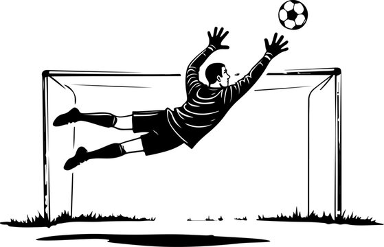black and white soccer goalie diving clip art preview