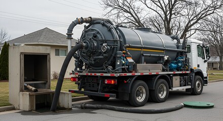 Sewer Vacuum Truck Cleaning Manhole on Street