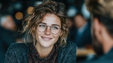 Businesswoman conducting job interview with applicant in corporate office