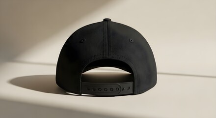 Black baseball cap, rear view. A versatile blank canvas. This minimalist headwear offers timeless style, perfect for branding or personal expression, suitable for daily use.