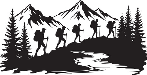Outdoor Adventure and Mountain Hiking Silhouettes Collection" 
