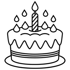 Minimalist Birthday Cake Line Art Vector Outline Style Celebration Illustration