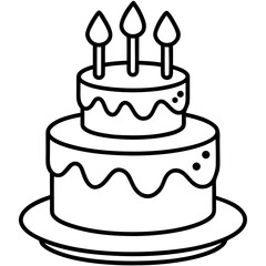 Minimalist Birthday Cake Line Art Vector Outline Style Celebration Illustration