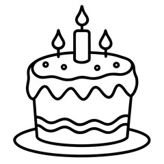 Minimalist Birthday Cake Line Art Vector Outline Style Celebration Illustration