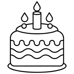 Minimalist Birthday Cake Line Art Vector Outline Style Celebration Illustration