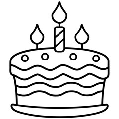 Minimalist Birthday Cake Line Art Vector Outline Style Celebration Illustration
