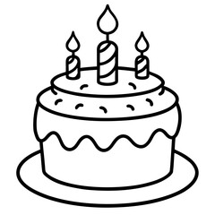 Minimalist Birthday Cake Line Art Vector Outline Style Celebration Illustration