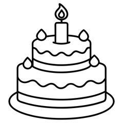Minimalist Birthday Cake Line Art Vector Outline Style Celebration Illustration