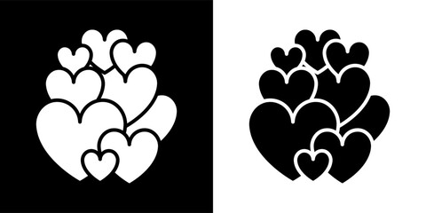 A monochrome image featuring clusters of hearts in contrasting black and white backgrounds design vector