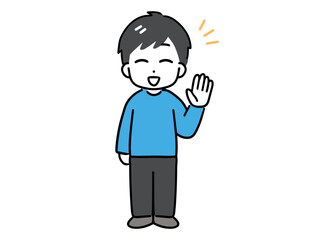 笑顔で正面を向いている私服の若い男性(全身)