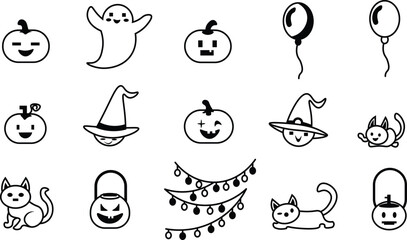 Trick or Treat Halloween set vector outline.