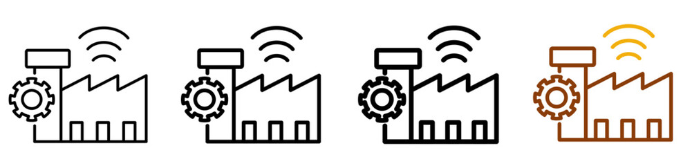 Smart industry icon set in modern outline style for factory automation, manufacturing UI, and engineering dashboards, featuring multistyle stroke and full color variation set