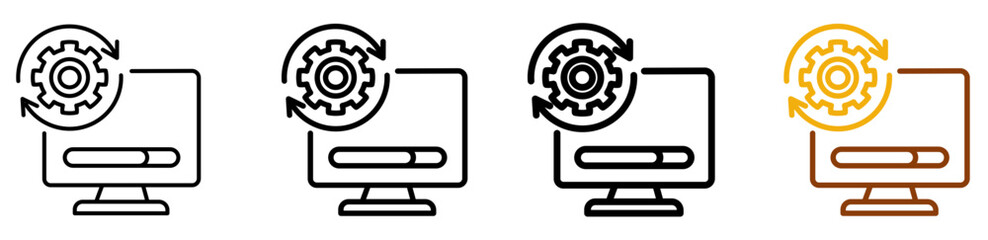 System update icon set in flat outline style for software dashboards, notification panels, and app interface, featuring multistyle stroke and full color variation set