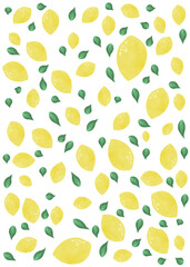 Watercolor Lemons Branch With Green Leaves Isolated On Transparent Background