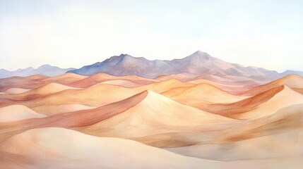 Naklejka premium Serene sand dunes and mountains in peaceful desert landscape