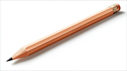 Single Hexagonal Pencil with Eraser on White Background