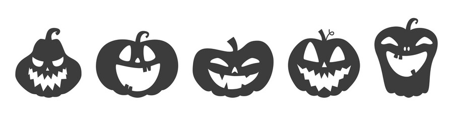 Collection of funny Halloween pumpkin silhouettes. Vector illustration isolated on a white background
