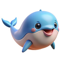 3d cute blue whale character isolated on transparent background