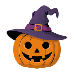 Halloween Pumpkin with witch hat vector cartoon image