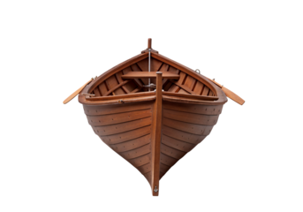 Wooden rowboat isolated on black background front view nautical design vintage marine detail