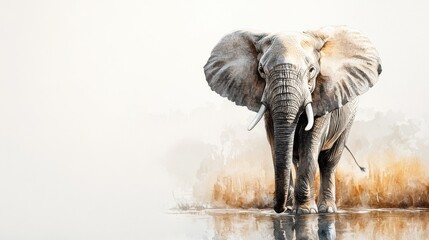 Majestic elephant standing in serene water of African savanna